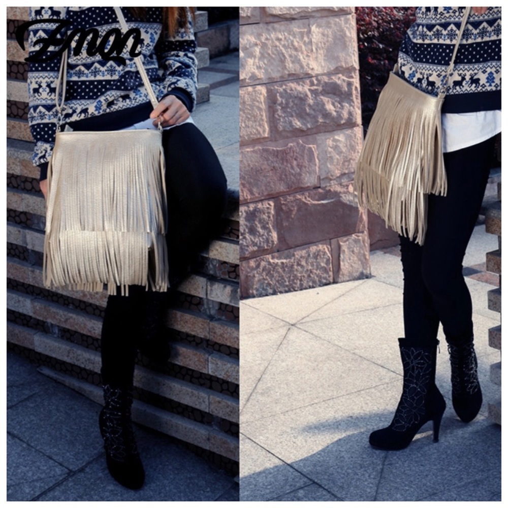 🌞 The Lulu Golden Fringe Vegan Leather Handbag - Picture 5 of 6